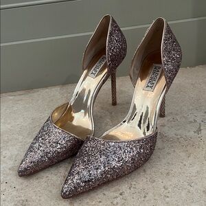Badgley Mischka Daisy II Gold Champagne Glitter D'orsay Heels Pumps size 9